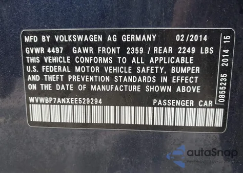 2014 Volkswagen Cc 2.0T R-Line из США, поврежденный, VIN WVWBP7ANXEE529294